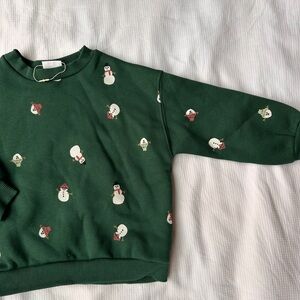 Zara Green Kids Sweatshirt with Snowman Print